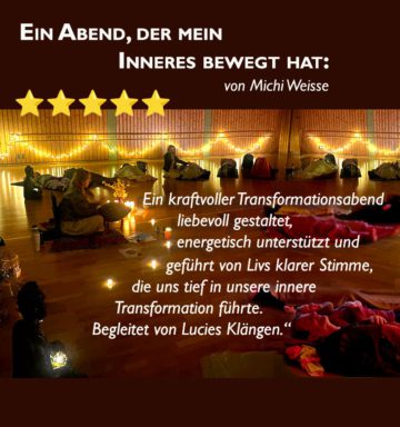 ✨ Die Tore öffnen sich wieder – für etwas ganz Außergewöhnliches… ✨ Am 24.10. laden wir Dich von Herzen ein, Teil eines ganz besonderen Abends zu sein: unser Transformations-Heilabend kehrt zurück – ein Raum, in dem selbst schwere Themen in Leichtigkeit transformiert werden können. 💫 Mit Liv, einer der außergewöhnlichsten Stimmen der Transformation, begibst Du Dich auf eine Reise, die Dich kraftvoll und klar durch tiefe Prozesse führt. Sie zeigt Dir, dass Veränderung nicht schwer sein muss – sondern Dich in Deine Wahrheit und zu Dir selbst zurückführen darf. 🌿 Begleitet wird dieser Raum von den berührenden Handpan-Klängen von Lucie, die Dich tragen, öffnen und in Deine eigene Tiefe führen. 🎶💖 ✨ Eine kraftvolle Reise zu Dir selbst ✨ Raum für Heilung, Klarheit & neue Energie ✨ Echt. Klar. Transformierend. Lass los, was nicht mehr zu Dir gehört – und öffne Dich für das, was wirklich in Dir lebt. 🌌 Wir freuen uns darauf, gemeinsam mit Dir diesen besonderen Raum zu halten. 💭 Dein Weg zu Dir beginnt genau hier. Bist Du bereit? ✨ Weitere Informationenen https://tinyurl.com/y9npw543